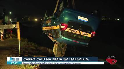 Aluna confunde pedais e carro de autoescola cai na praia de Itapemirim, no Sul do ES