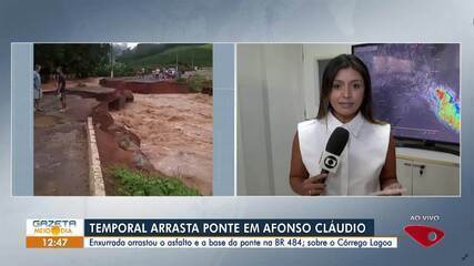 VÍDEO: chuva intensa arrasta estrada e ponte em Afonso Cláudio, no ES