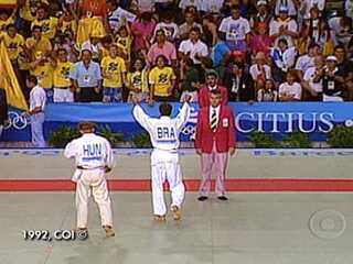 Rogério Sampaio conquista medalha de ouro no judô, nas Olimpíadas de Barcelona, Narração de Cléber Machado, 01/08/1992.