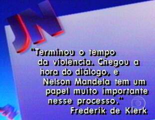 Sérgio Chapelin anuncia a decisão do presidente Frederik de Klerk de libertar Nelson Mandela, Jornal Nacional, 02/02/1990.