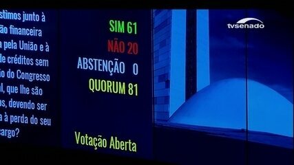  Em transmissão ao vivo, direto do plenário, Cristiana Lôbo comenta resultado da votação que determinou o impeachment de Dilma Rousseff. Jornal GloboNews, 31/08/2016. 