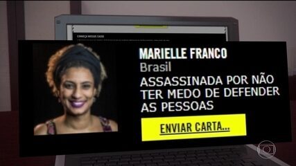 Marielle figura em campanha que destaca dez defensoras dos direitos humanos no mundo. Jornal Nacional, 10/10/2018. 