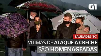 VÍDEO: Vítimas de ataque a creche em Saudades, SC, são homenageadas