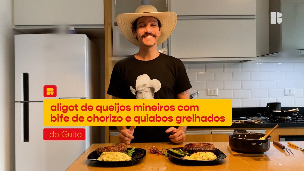 Aligot de queijos mineiros com bife de chorizo e quiabos grelhados do Guito