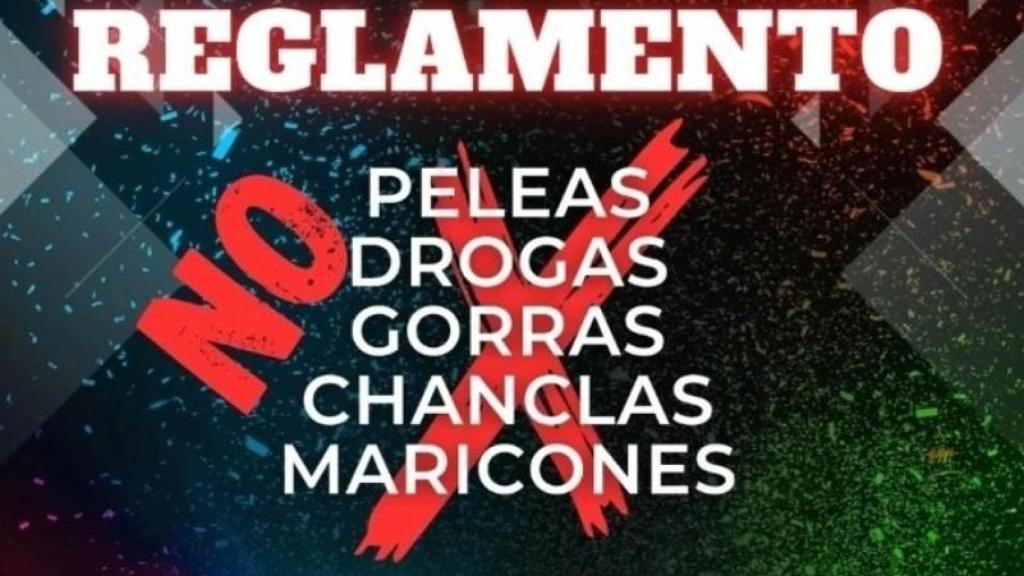 El cartel que el club privado marroquí ha puesto en su cuenta de Instagram.