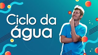 "Ciclo da água" escrito sobre fundo azul ao lado da imagem do professor