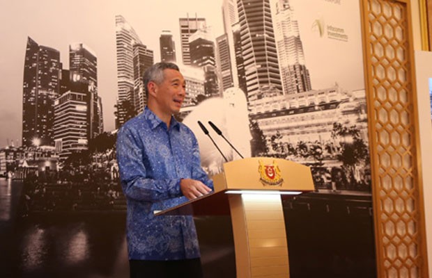 Primeiro-ministro de Cingapura, Lee Hsien Loong, durante conferência. (Foto: Divulgação/Governo de Cingapura)