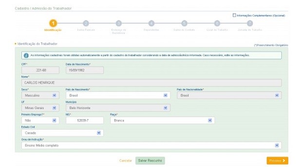 Página de cadastro do empregado (Foto: Reprodução)