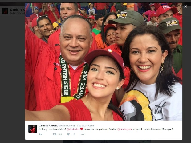 Na campanha de 2015, em que o pai foi reeleito deputado federal na Venezuela, Daniella Cabello foi uma das principais incentivadoras da campanha (Foto: Reprodução / Twitter)