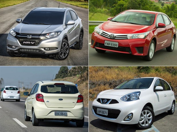 Honda HR-V, Toyota Corolla, Ford Ka e Nissan March ajudaram no desempenho das marcas no 1º semestre de 2015 (Foto: Divulgação/G1)