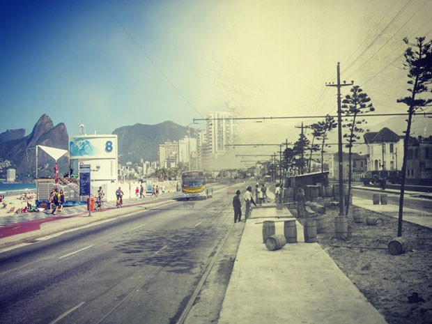 Posto 8 de Ipanema fotografado em 1929 e em 2014 (Foto: Augusto Malta / Marcello Cavalcanti)