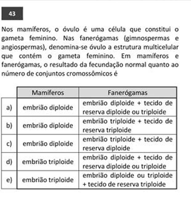 Fuvest questão 43 (Foto: Reprodução)