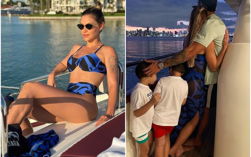 Andressa Suita e Gusttavo Lima curtem passeio de iate com os filhos em Miami