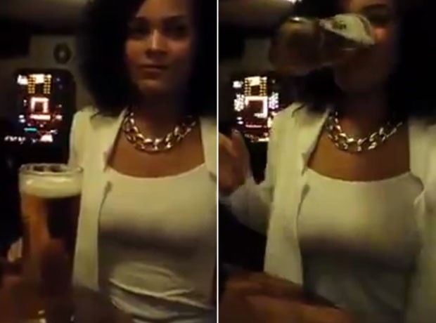 Mulher faz sucesso em vídeo em aparece esvaziando copo de cerveja sem usar as mãos (Foto: Reprodução/LiveLeak/Pluralistic Ignorance)