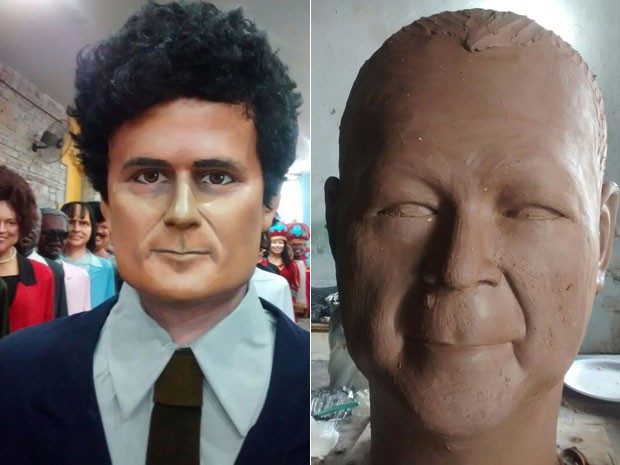 Boneco de Sérgio Moro já está pronto, só falta cortar o cabelo e ajustar tom da pela; versão gigante de Ishii está em produção (Foto: Leandro Castro/Divulgação)