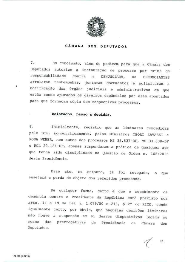 12 - Leia íntegra da decisão de Cunha que abriu processo de impeachment (Foto: Reprodução)