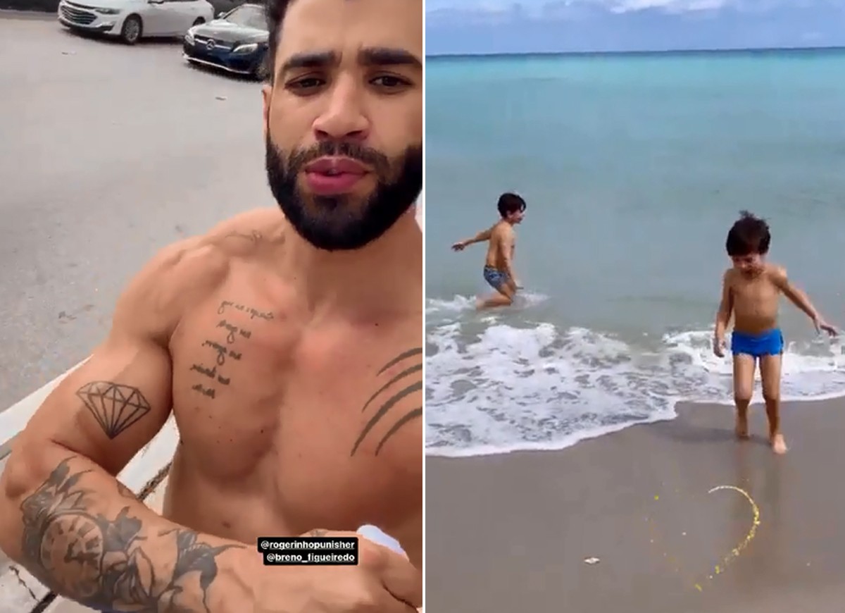 Gusttavo Lima e Andressa Suita curtem praia com os filhos nos EUA (Foto: Reprodução/Instagram)