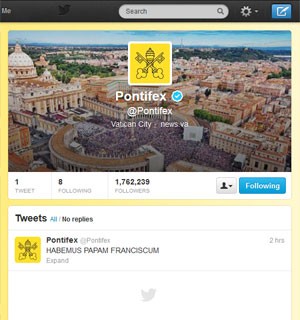 Mensagem no perfil @Pontifex do Twitter recebeu 50 mil retuítes (Foto: Reprodução)