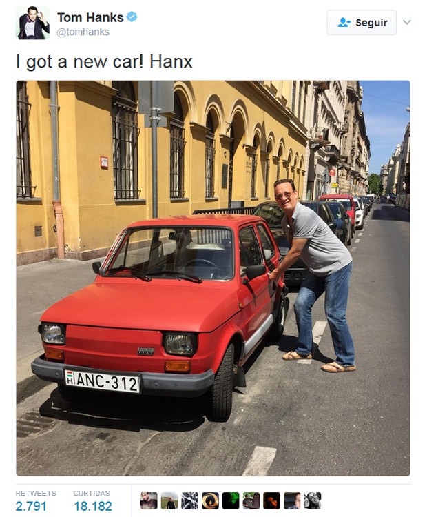 Tom Hanks postou fotos com os Fiat 126p que encontrou pelas ruas em 2016, em viagem a Budapeste (Foto: Reprodução/Instagram)