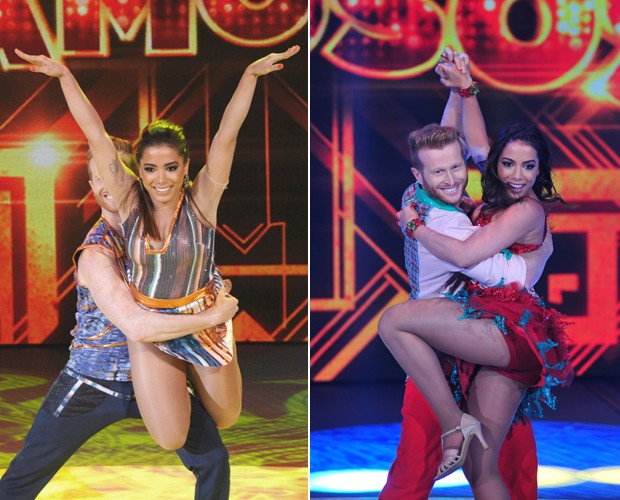 Anitta e o professor Magno em dois momentos do Dança dos Famosos: baladão e forró (Foto: TV Globo/Reinaldo Marques/ Arthur Seixas)