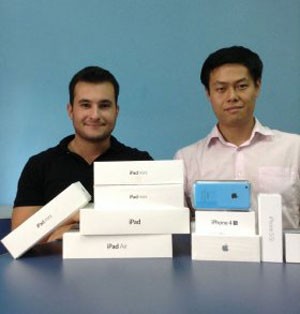 Bruno Henrique Fuschi e Eric Fuzintano, da Brushed, startup que compra e revende aparelhos usados da Apple.