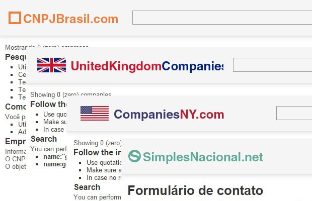 Dono do site &#39;Nomes Brasil&#39;, que mostra CPFs de brasileiros, tem outras quatro páginas com dados; na imagem, os cabeçalhos delas. (Foto: Reprodução)