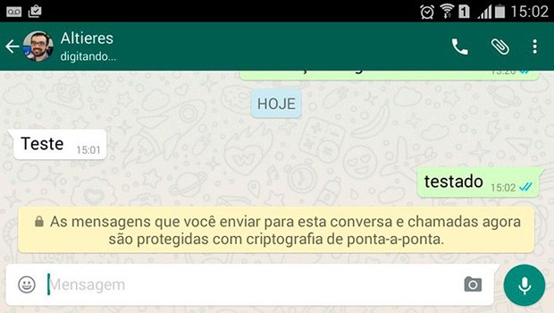 Aviso de criptografia em conversa do WhatsApp (Foto: Reprodução)