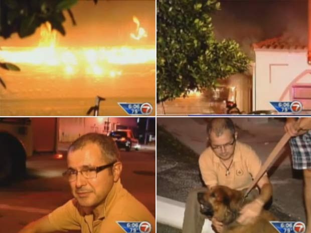 Gilberto Mejia diz que cão o alertou sobre incêndio em sua casa. (Foto: Reprodução/WSVN)