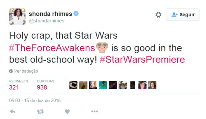 A produtora Shonda Rhimes elogia o novo 'Star Wars'