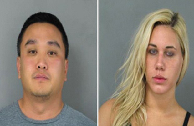 Michael Suh e Nicole Germack foram presos ao serem flagrados durante ato sexual no telhado de restaurante mexicano nos EUA (Foto: Divulgação/Newark Police Department)