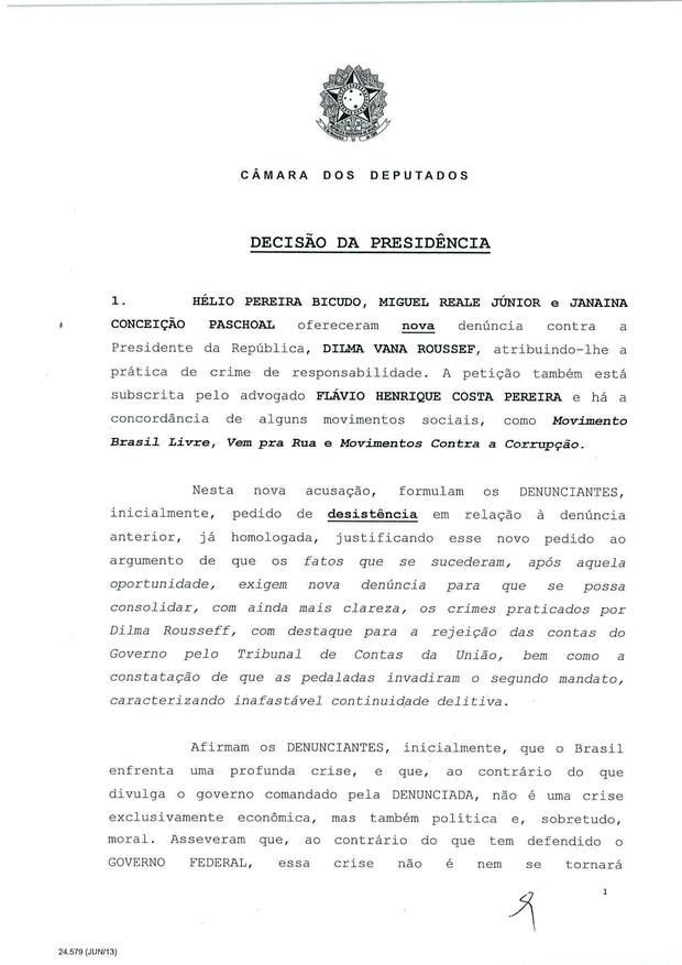 1 - Leia íntegra da decisão de Cunha que abriu processo de impeachment (Foto: Reprodução)