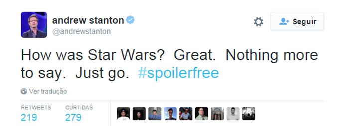 O diretor Andrew Stanton elogia o novo 'Star Wars'