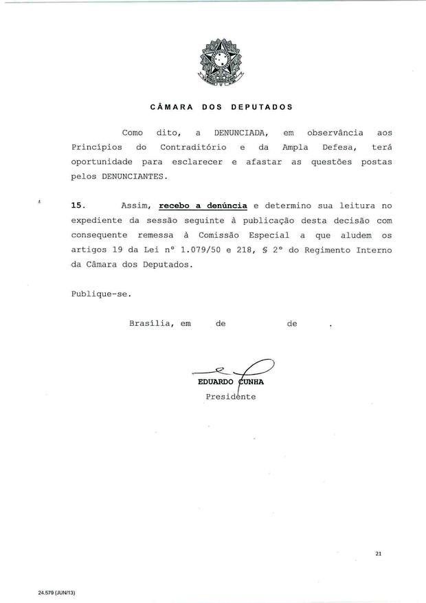 21 - Leia íntegra da decisão de Cunha que abriu processo de impeachment (Foto: Reprodução)