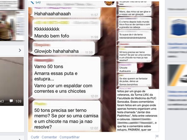 Mensagem de celular revoltou estudantes da PUC em Sorocaba (Foto: Reprodução / Facebook)