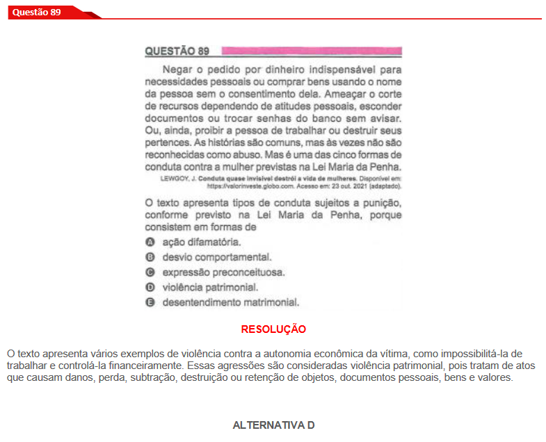 Enem 2023: Questão 89 prova rosa