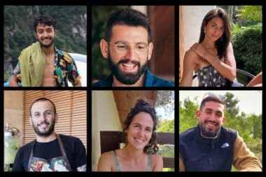 [From left to right] Hersh Goldberg-Polin, Almog Sarusi, Eden Yerushalmi, Alexander Lobanov, Carmel Gat, and Ori Danino: the six hostages murdered by Hamas in Rafah.