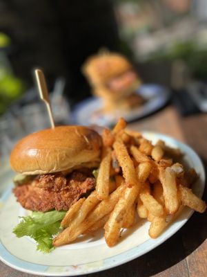 Photo of Matt and Tony's All Day Kitchen Bar - Alexandria, VA, US. Chicken sandwich with seasoned fries