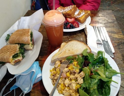 Photo of Cassava House - New York, NY, US. Farmer's Favorite, Brioche French Toast, and Tofu Scramble with corn and spring mix