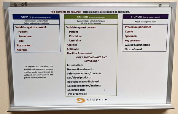 Photo of Sentara Princess Anne - Virginia Beach, VA, US. This is a board for procedures in a patient room.  Photo taken May 16, 2023.