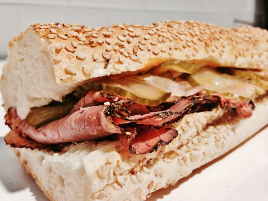 Photo of Matt & Marie's - Philadelphia, PA, US. Pieta Pastrami:  Shaved hot pastrami, house-made dill pickles & onions, pepperoncini aioli