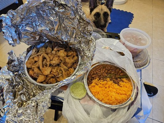 Photo of Pio Pio 3 - New York, NY, US. a dog looking at a table full of food