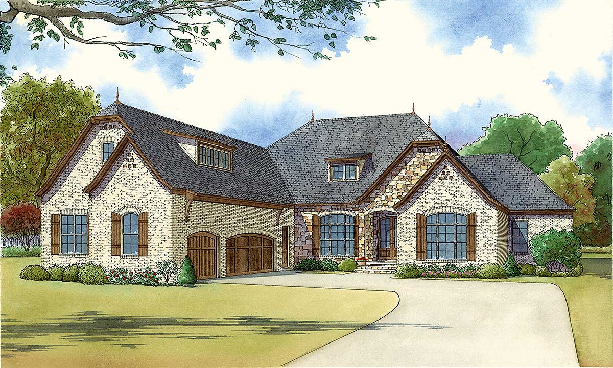 Four Bedroom Brick and Stone House Plan 70533MK