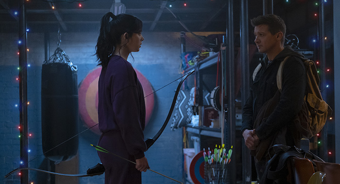 Hailee Steinfeld) and Jeremy Renner in HAWKEYE