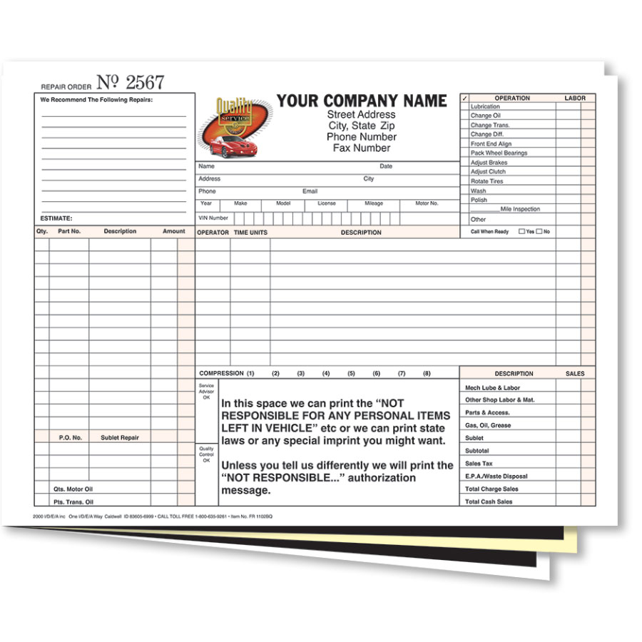 Automotive Repair Order Forms