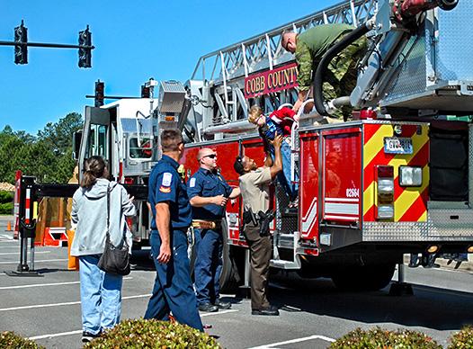 Fire Truck with kids and first responders