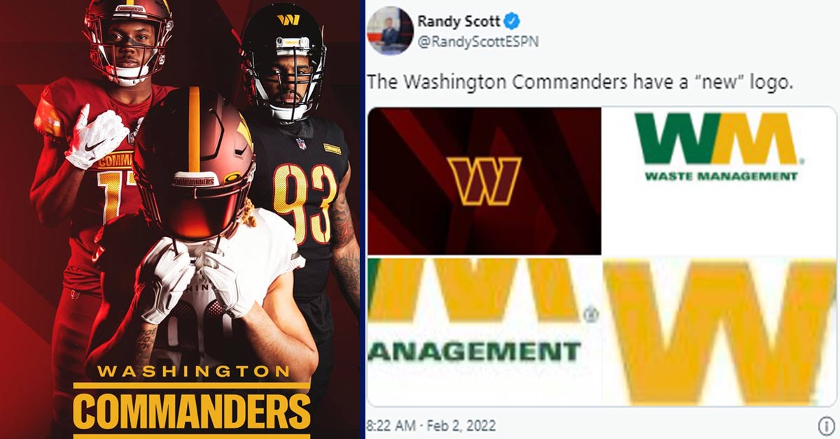 washington commanders reveal | meme comparing new Washington logo to waste management