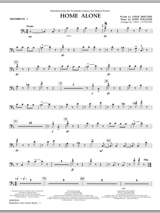 Selections from Home Alone - Trombone 1 by Paul Lavender Sheet Music ...