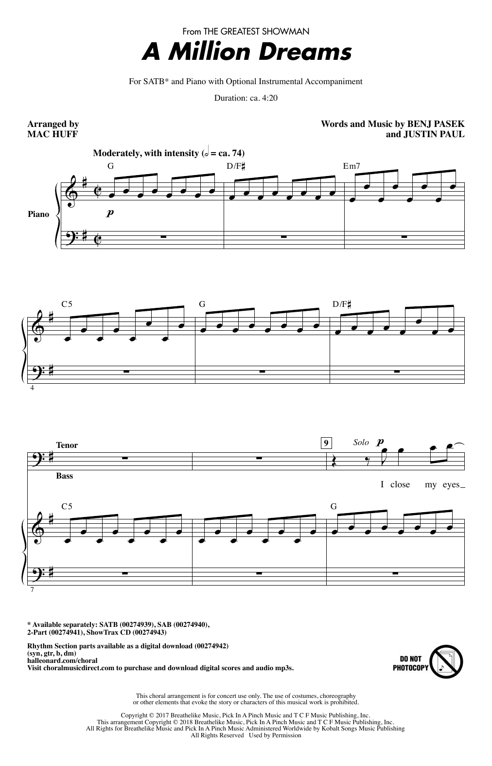 A Million Dreams (from The Greatest Showman) (arr. Mac Huff) Digital Sheet Music