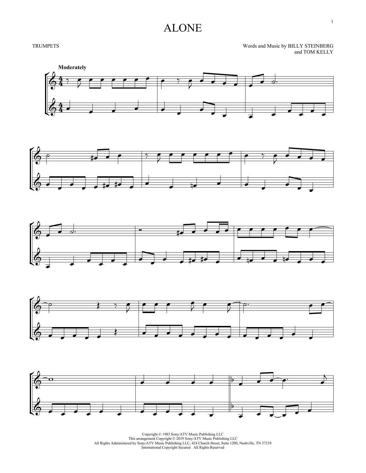 Alone Sheet Music | Heart | Trumpet Duet