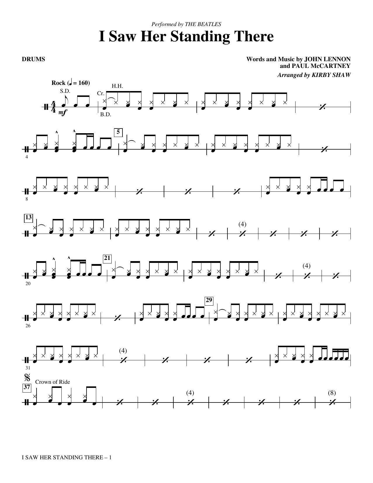 I Saw Her Standing There (arr. Kirby Shaw) - Drums Digital Sheet Music